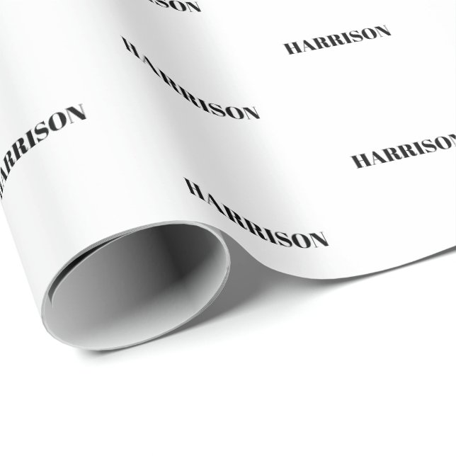 Modern black white Custom Name Text Birthday Gift Wrapping Paper (Roll Corner)