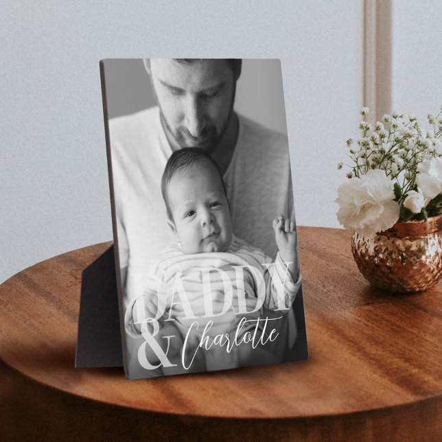 Modern Black White Custom Photo Daddy & Baby Name Plaque (Creator Uploaded)
