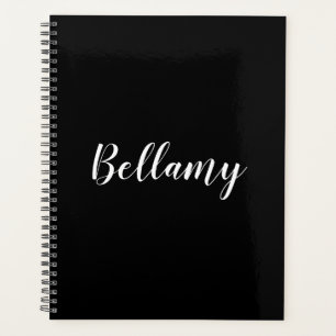 Modern black white custom script calligraphy name planner