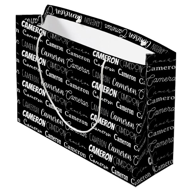 Modern Black White Customized Birthday Large Gift Bag (Back Angled)