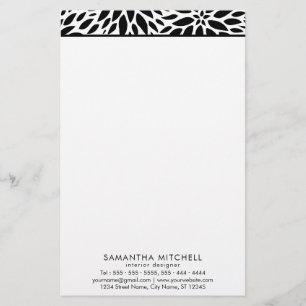 Modern Black White Dahlias Professional Stationery