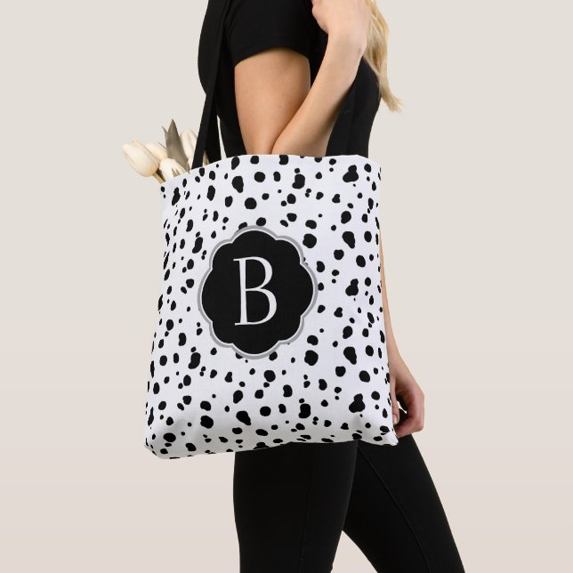Modern Black & White Dalmatian Spots Tote Bag (Close Up)