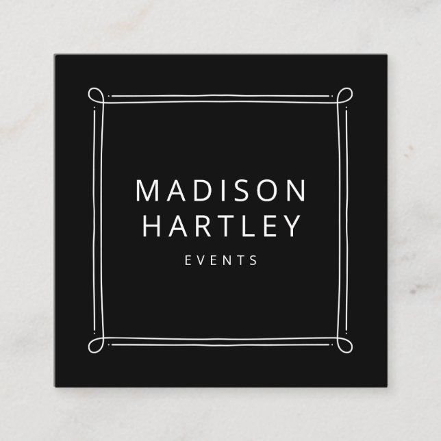 Modern Black & White Decorative Square Frame Square Business Card (Front)