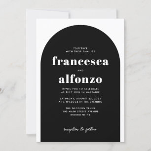 Modern Black White Details RSVP QR Photo Wedding Invitation