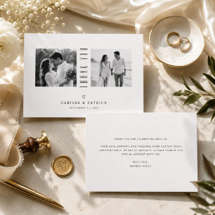 Modern Black & White Dual Photo Thank You Card