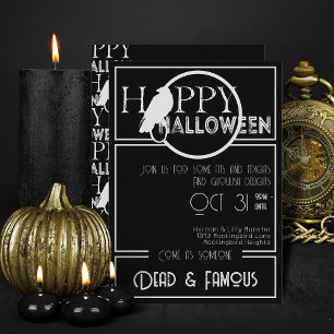 Modern Black White Elegant Adult Halloween Party Invitation