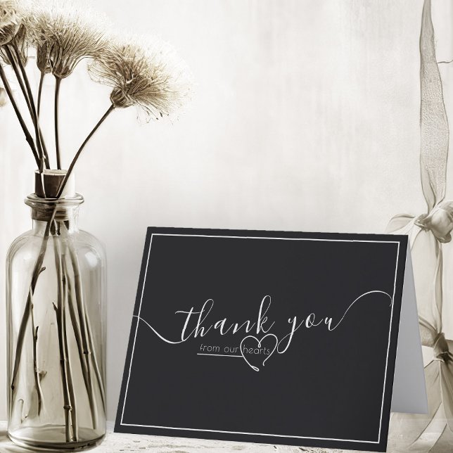 Modern Black & White Elegant Calligraphy Wedding  Thank You Card (modern black and white elegant script folded thank you card)