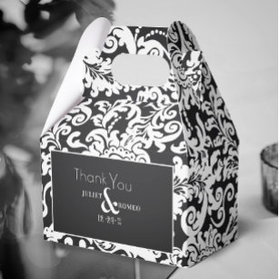 Modern Black White Elegant Floral Damask Wedding Favour Box