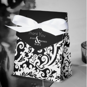 Modern Black  White Elegant Floral Damask Wedding Favour Box
