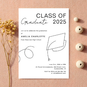 Modern Black White Elegant Graduation Party Invitation