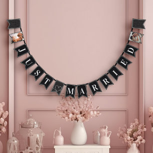 Modern Black & White Elegant Just Married Bunting