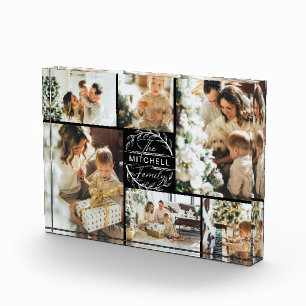 Modern Black & White Family Photo Collage Keepsake Block