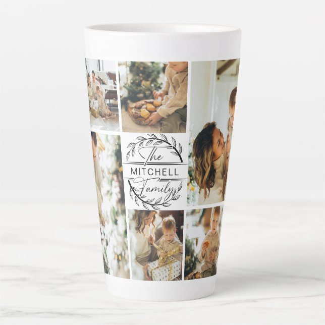 Modern Black & White Family Photo Collage Keepsake Latte Mug (Front)
