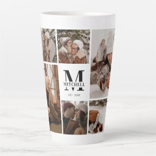 Modern Black & White Family Photo Collage Keepsake Latte Mug