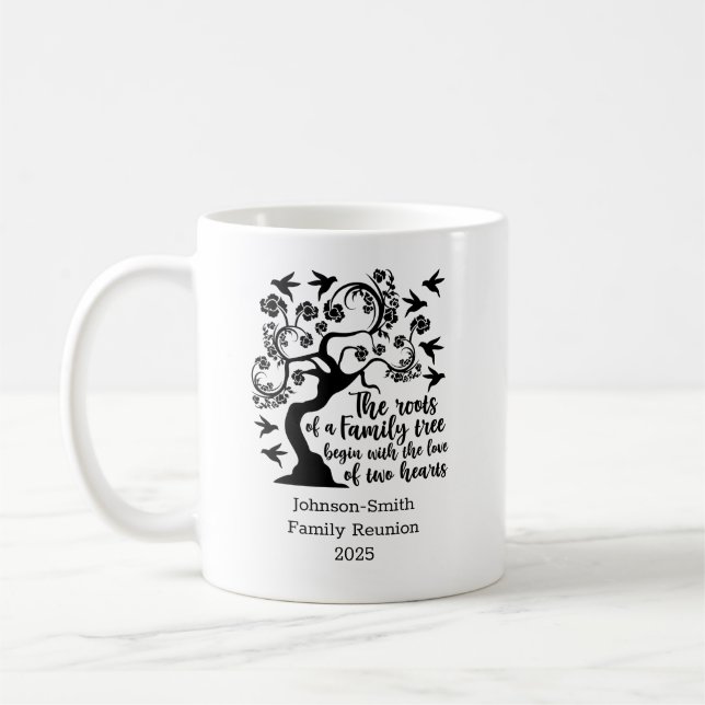 Modern Black White Family Reunion Quote Tree  Coffee Mug (Left)