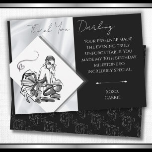 Modern Black White Fashion 30th Thank You Card