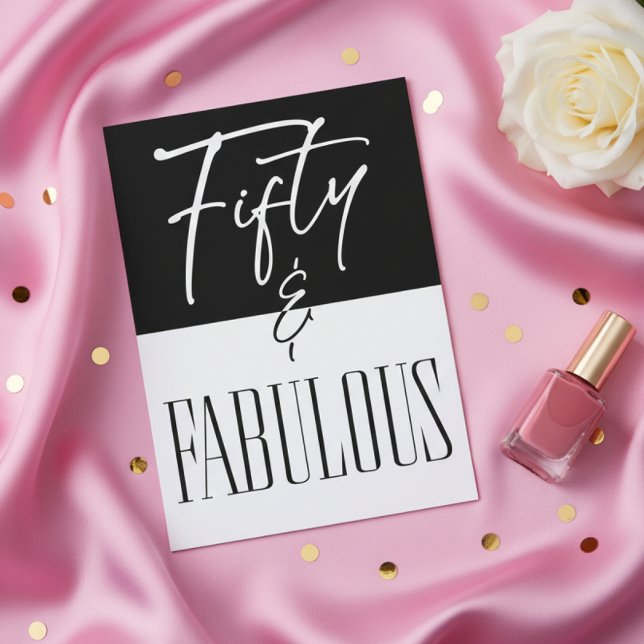 Modern Black White Fifty & Fabulous Birthday Invitation (Creator Uploaded)