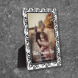  Modern Black & White Floral Best Grandma Ever Plaque