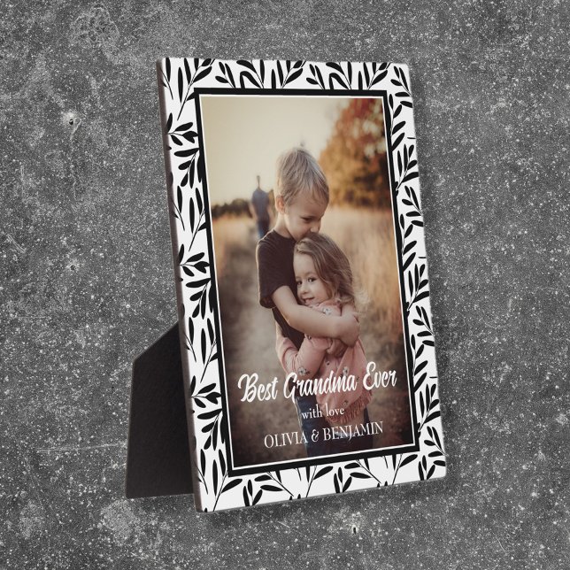  Modern Black & White Floral Best Grandma Ever Plaque (Creator Uploaded)