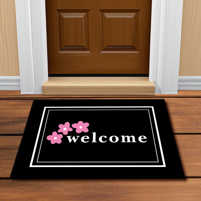 Modern Black White Floral Doormat (Creator Uploaded)