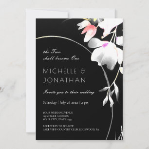 Modern Black & White Floral Inspirational Wedding Invitation