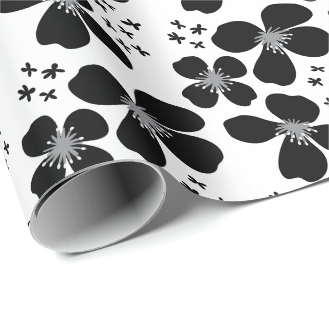 Modern Black White Floral Pattern Wrapping Paper (Roll Corner)