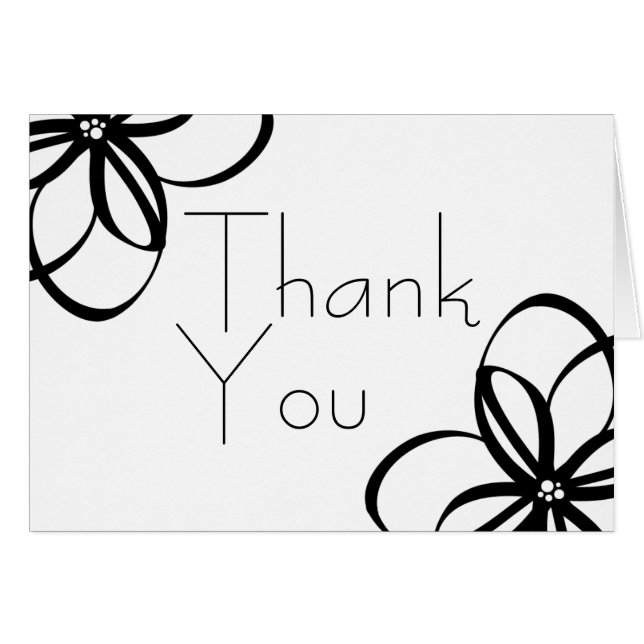 Modern Black + White Floral Thank You 4.25x5.5 (Front Horizontal)