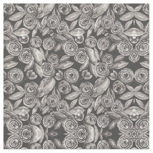 Modern Black White Floral Watercolor Pattern Fabric