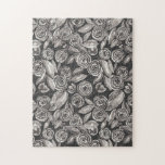 Modern Black White Floral Watercolor Pattern Jigsaw Puzzle<br><div class="desc">This elegant and girly design is perfect for the classy and stylish woman. The design features a black, grey, and white hand-drawn and hand-painted watercolor flowers and leaves pattern. It's a modern, pretty, artsy, and trendy floral design. Stylise with this one-of-a-kind and original artwork hand-painted by the artist of La...</div>