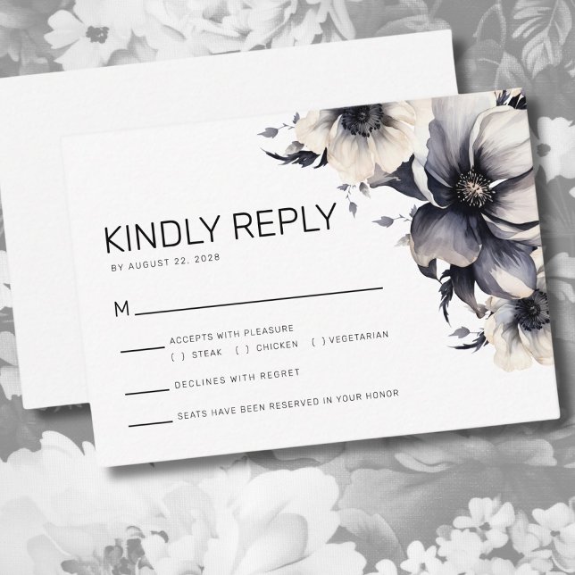 Modern Black White Floral Wedding Reply RSVP  Enclosure Card (Creator Uploaded)