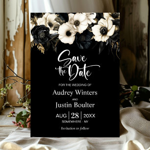 Modern Black White Floral Wedding Save the Date Invitation