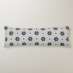 Modern Black & White Flowers on Light Silver Grey Body Cushion