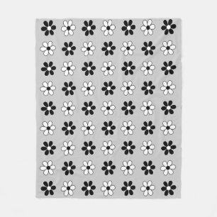 Modern Black & White Flowers on Light Silver Grey Fleece Blanket