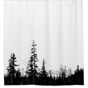 Modern Black White Forest Trees Minimal Shower Curtain