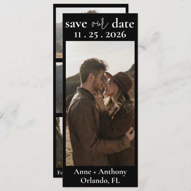 Modern Black & White Four Photos Save the Date  (Front/Back)