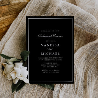 modern black white frame rehearsal dinner invitation