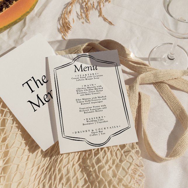 Modern Black & White Frame Retro Dinner Wedding Menu (Creator Uploaded)