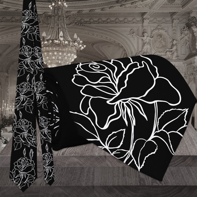 Modern Black & White Garden Roses Wedding Tie (Creator Uploaded)