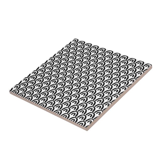 Modern Black White Geometric Arch Pattern Tile (Side)
