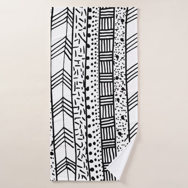Modern black white geometric brushstrokes bath towel (Bath Towel)