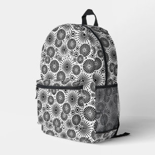 Modern Black White Geometric Flowers Starburst Printed Backpack