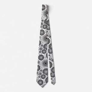 Modern Black White Geometric Flowers Starburst Tie