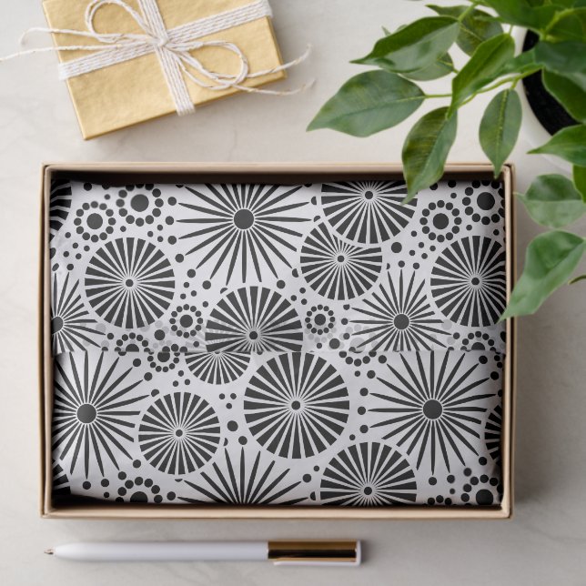 Modern Black White Geometric Flowers Starburst  Tissue Paper (Gift)