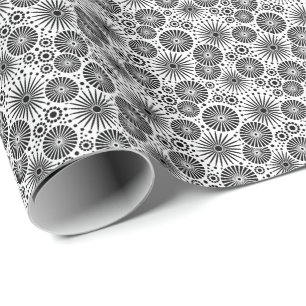 Modern Black White Geometric Flowers Starburst Wrapping Paper