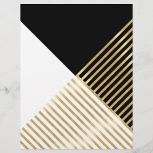 Modern Black White Geometric Gold Stripes Custom Letterhead