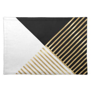 Modern Black White Geometric Gold Stripes Placemat