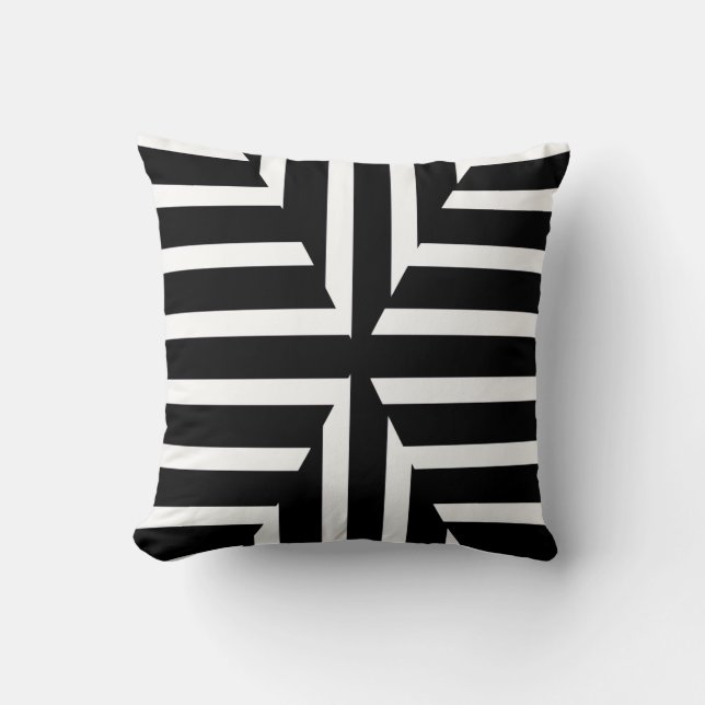 Modern Black & White Geometric Lines Cushion (Front)