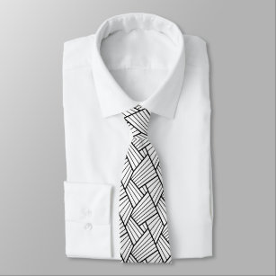 Modern Black & White Geometric Lines Pattern Tie