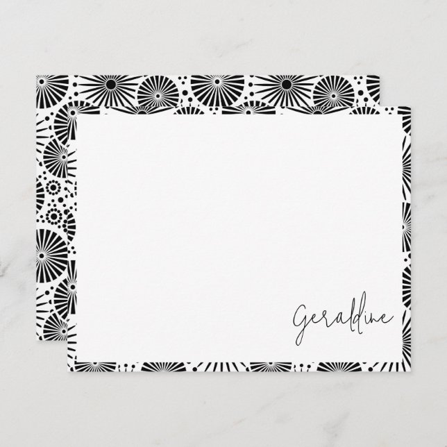 Modern black white geometric starburst Name  Card (Front/Back)