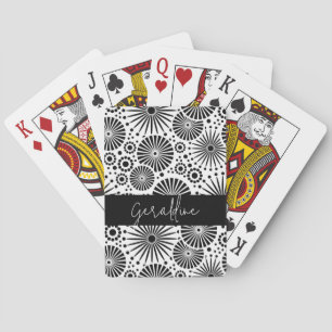 Modern black white geometric starburst Name  Playing Cards